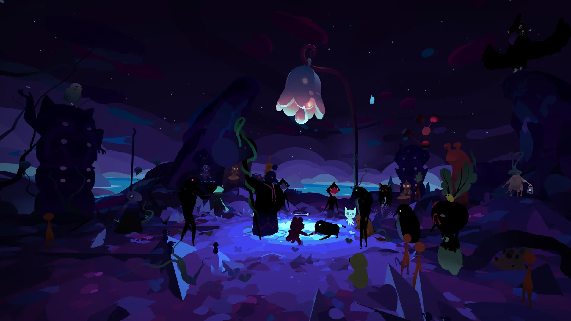 Sodians gathered on a dark coast around a glowing ritual