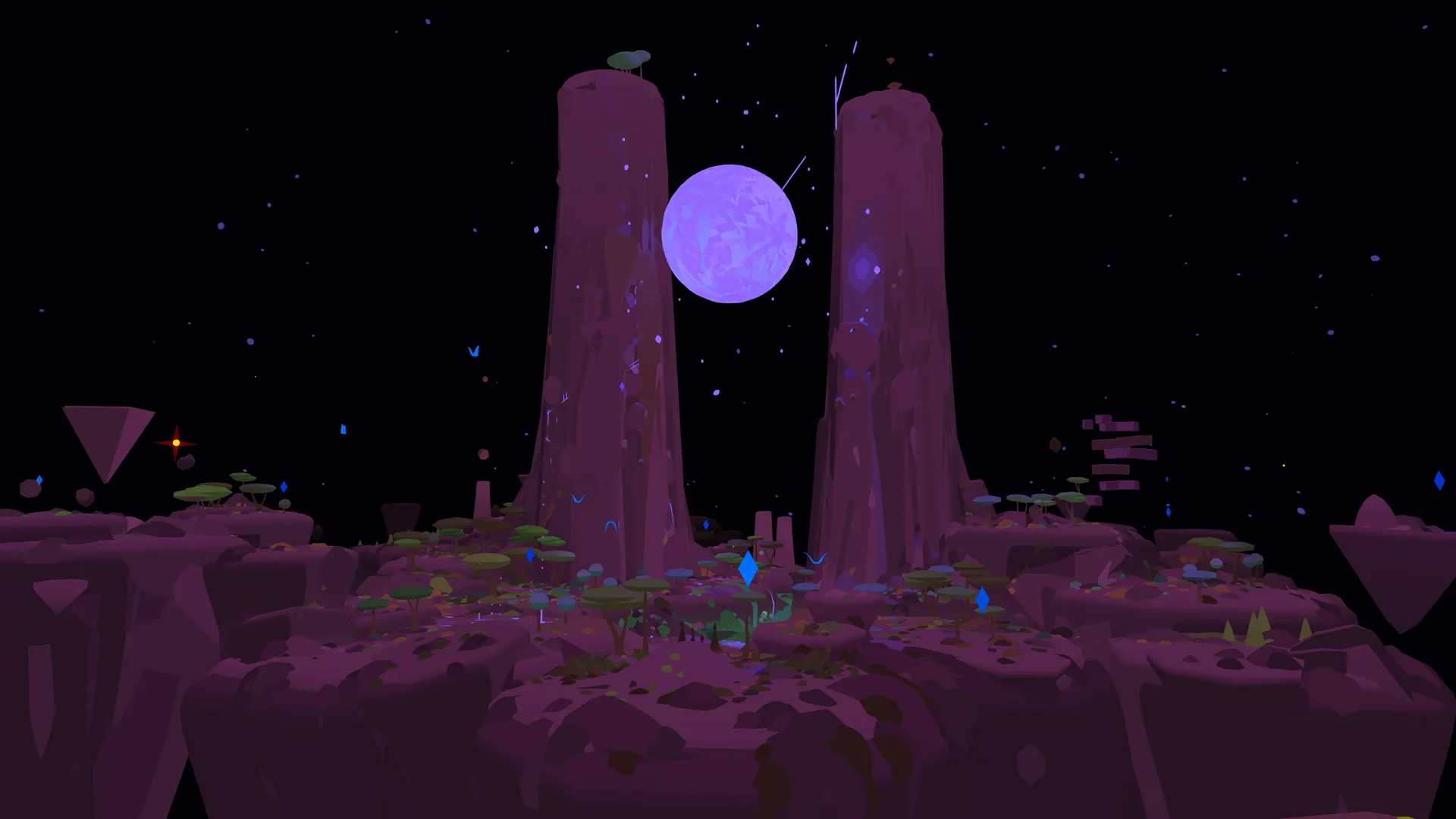 A lone tree on a floating island under a huge yellow moon, painted in VR