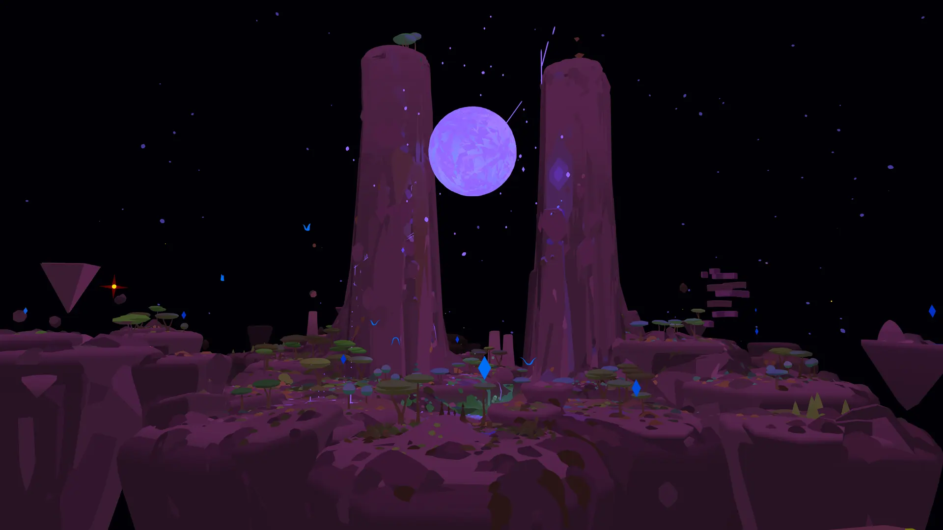 A lone tree on a floating island under a huge yellow moon, painted in VR
